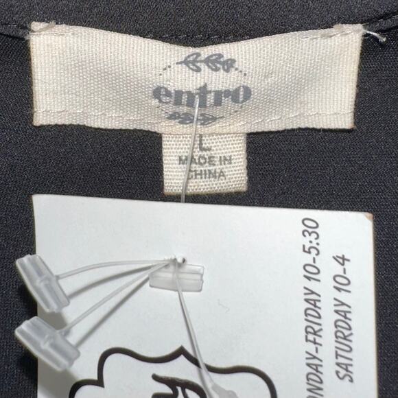 NWT Entro Black Satin Short Sleeve Collared Wrap Midi Dress Size Large - Picture 3 of 13